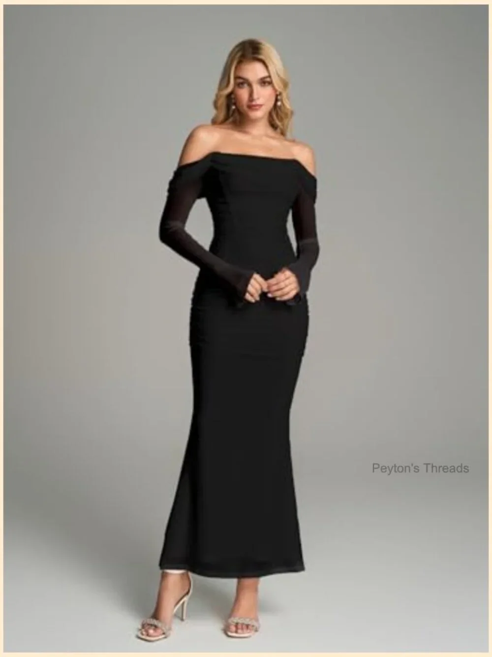 Off Shoulder Long Sleeve Maxi Dress Corset Bodycon Ruched Cocktail Dress - Picture 5 of 7